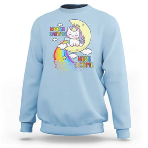 Kindergarten Here I come Sweatshirt Cute Unicorn Back To School TS09 Light Blue Print Your Wear