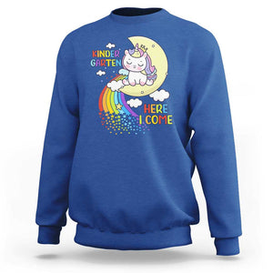 Kindergarten Here I come Sweatshirt Cute Unicorn Back To School TS09 Royal Blue Print Your Wear