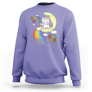 Kindergarten Here I come Sweatshirt Cute Unicorn Back To School TS09 Violet Print Your Wear