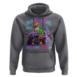 Roaring Into Kindergarten Hoodie Funny Dinosaur Monster Truck Back To School TS09 Charcoal Print Your Wear