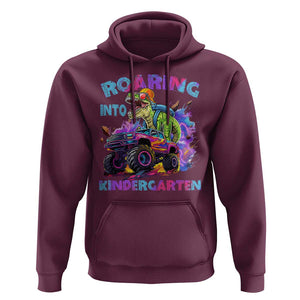 Roaring Into Kindergarten Hoodie Funny Dinosaur Monster Truck Back To School TS09 Maroon Print Your Wear