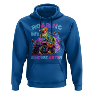 Roaring Into Kindergarten Hoodie Funny Dinosaur Monster Truck Back To School TS09 Royal Blue Print Your Wear