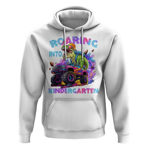 Roaring Into Kindergarten Hoodie Funny Dinosaur Monster Truck Back To School TS09 White Print Your Wear