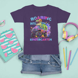 Roaring Into Kindergarten T Shirt For Kid Funny Dinosaur Monster Truck Back To School TS09 Purple Print Your Wear