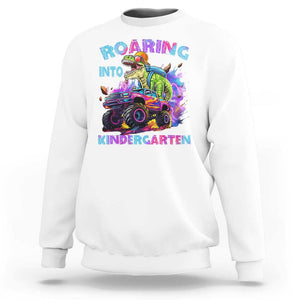 Roaring Into Kindergarten Sweatshirt Funny Dinosaur Monster Truck Back To School TS09 White Print Your Wear