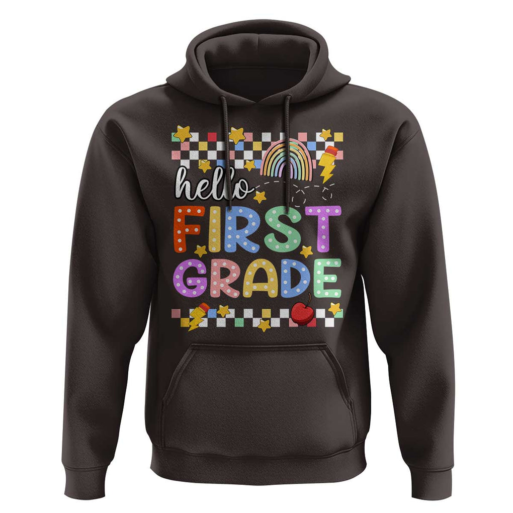 Hello First Grade Groovy Back To School Hoodie TS09 Dark Chocolate Print Your Wear