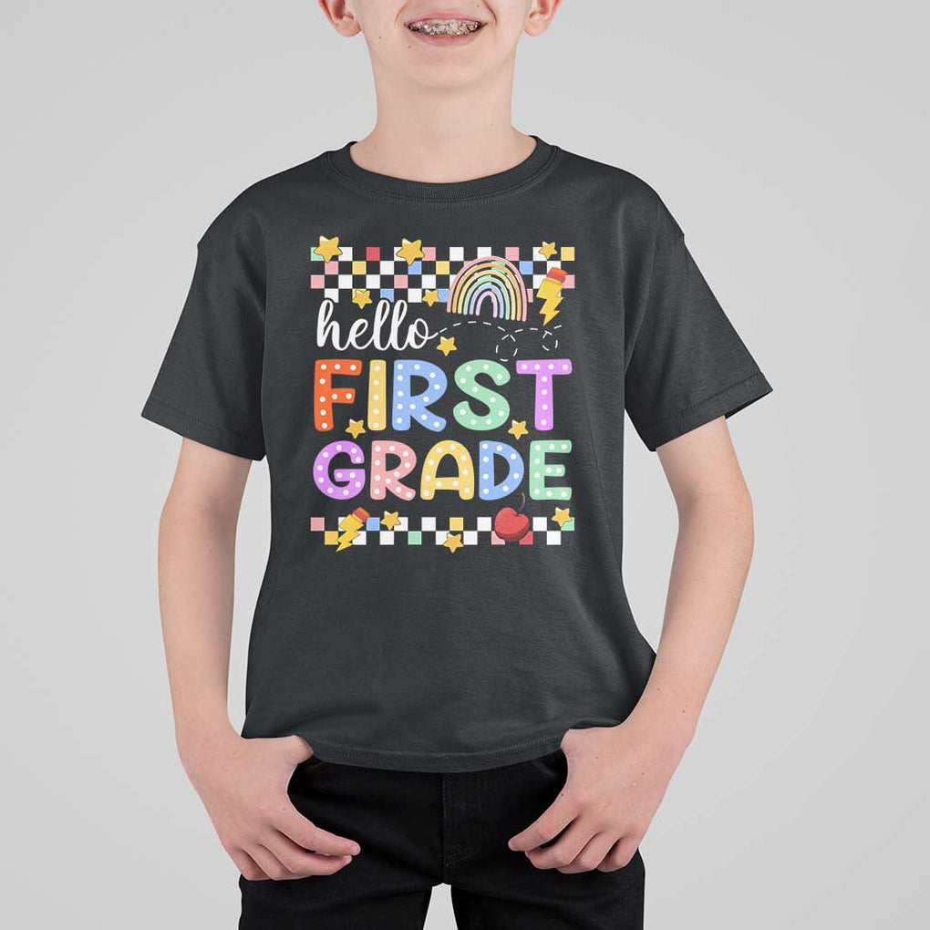 Hello First Grade Groovy Back To School T Shirt For Kid TS09 Black Print Your Wear