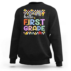 Hello First Grade Groovy Back To School Sweatshirt TS09 Black Print Your Wear