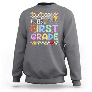 Hello First Grade Groovy Back To School Sweatshirt TS09 Charcoal Print Your Wear