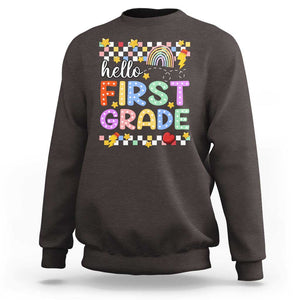 Hello First Grade Groovy Back To School Sweatshirt TS09 Dark Chocolate Print Your Wear