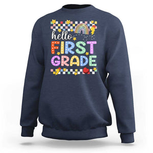 Hello First Grade Groovy Back To School Sweatshirt TS09 Navy Print Your Wear