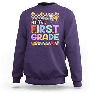 Hello First Grade Groovy Back To School Sweatshirt TS09 Purple Print Your Wear