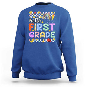 Hello First Grade Groovy Back To School Sweatshirt TS09 Royal Blue Print Your Wear