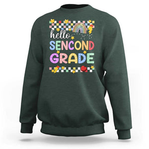 Hello Second Grade Groovy Back To School Sweatshirt TS09 Dark Forest Green Print Your Wear