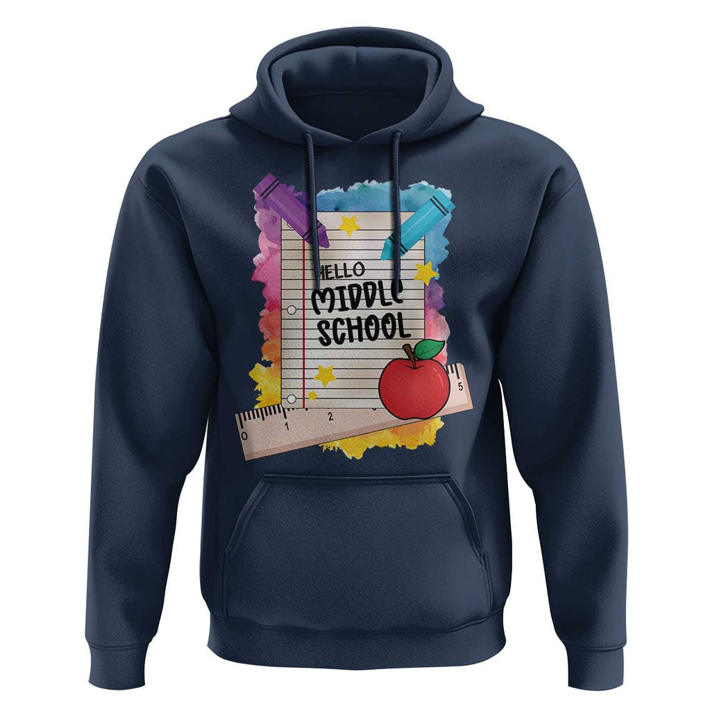 Hello Middle School Watercolor Back To School Hoodie TS09 Navy Print Your Wear