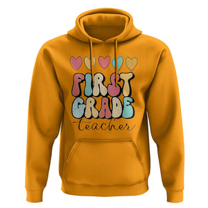 First Grade Teacher Leopard Heart Retro Groovy Hoodie TS09 Gold Print Your Wear