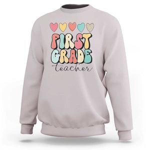 First Grade Teacher Leopard Heart Retro Groovy Sweatshirt TS09 Ice Gray Print Your Wear