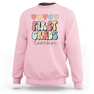 First Grade Teacher Leopard Heart Retro Groovy Sweatshirt TS09 Light Pink Print Your Wear