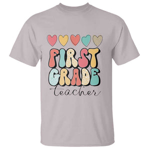 First Grade Teacher Leopard Heart Retro Groovy T Shirt TS09 Ice Gray Print Your Wear