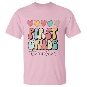 First Grade Teacher Leopard Heart Retro Groovy T Shirt TS09 Light Pink Print Your Wear