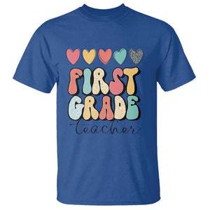 First Grade Teacher Leopard Heart Retro Groovy T Shirt TS09 Royal Blue Print Your Wear