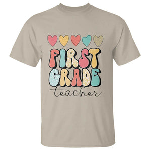 First Grade Teacher Leopard Heart Retro Groovy T Shirt TS09 Sand Print Your Wear