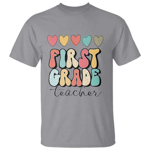 First Grade Teacher Leopard Heart Retro Groovy T Shirt TS09 Sport Gray Print Your Wear