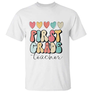 First Grade Teacher Leopard Heart Retro Groovy T Shirt TS09 White Print Your Wear