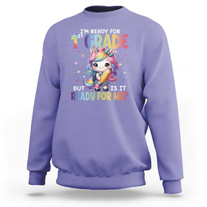 Funny Back To School Unicorn Sweatshirt I'm Ready For 1st Grade But Is It Ready For Me TS09 Violet Print Your Wear