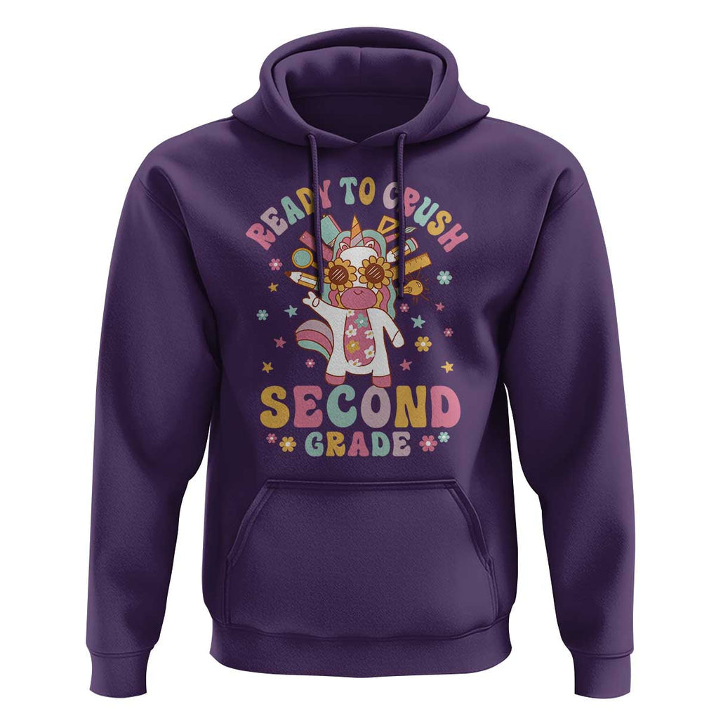 Funny Back To School Unicorn Hoodie Ready To Crush Second Grade Retro Groovy TS09 Purple Print Your Wear