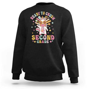 Funny Back To School Unicorn Sweatshirt Ready To Crush Second Grade Retro Groovy TS09 Black Print Your Wear