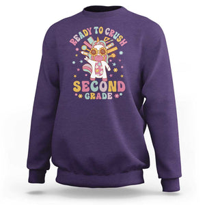 Funny Back To School Unicorn Sweatshirt Ready To Crush Second Grade Retro Groovy TS09 Purple Print Your Wear