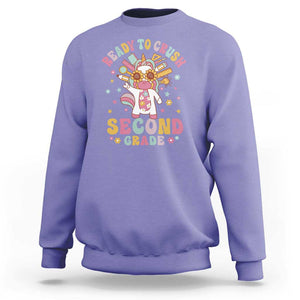 Funny Back To School Unicorn Sweatshirt Ready To Crush Second Grade Retro Groovy TS09 Violet Print Your Wear