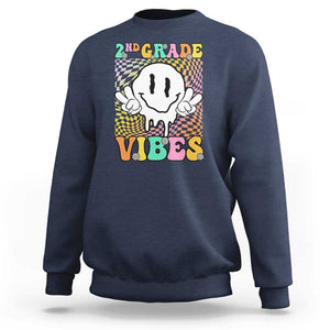 2nd Grade Vibes Sweatshirt Retro Groovy Back To School TS09 Navy Print Your Wear