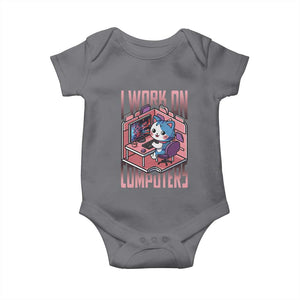 Funny Programmer Baby Onesie I Work On Computers Japan Anime Cat TS09 Charcoal Print Your Wear