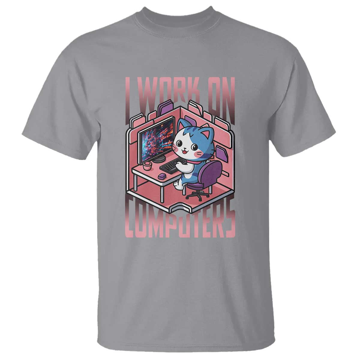 Funny Programmer T Shirt I Work On Computers Japan Anime Cat TS09 Sport Gray Print Your Wear