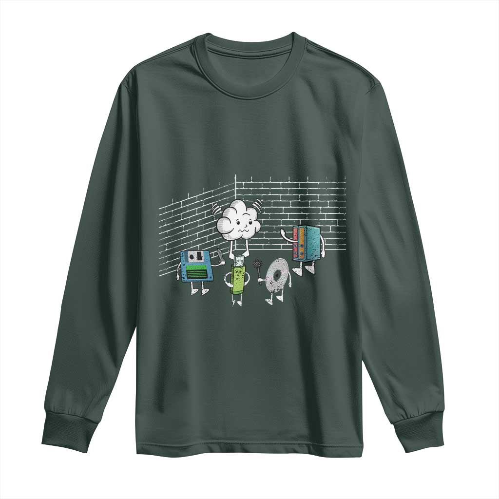 Funny Software Developers Long Sleeve Shirt Computer Storage Evolution Cloud TS09 Dark Forest Green Print Your Wear