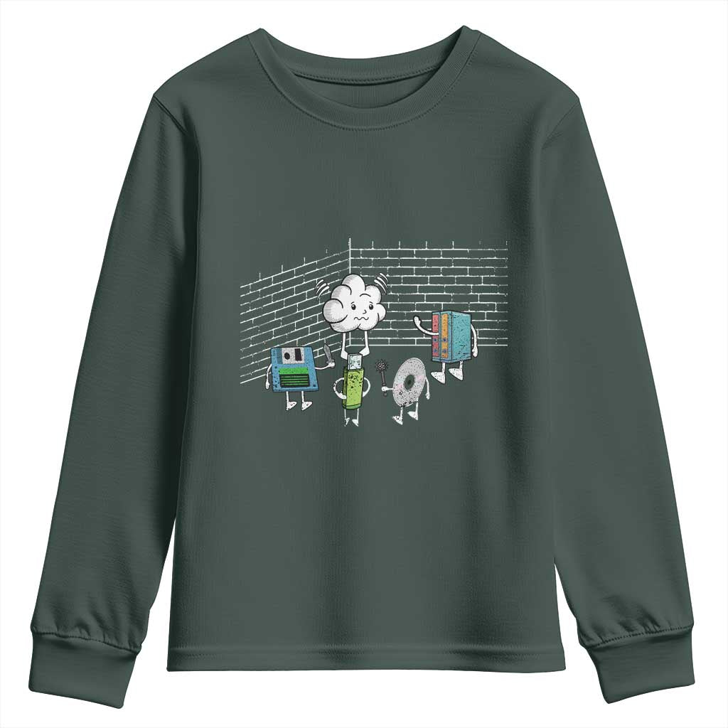 Funny Software Developers Youth Sweatshirt Computer Storage Evolution Cloud TS09 Dark Forest Green Print Your Wear