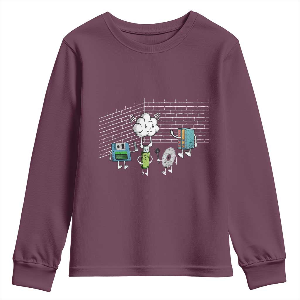 Funny Software Developers Youth Sweatshirt Computer Storage Evolution Cloud TS09 Maroon Print Your Wear
