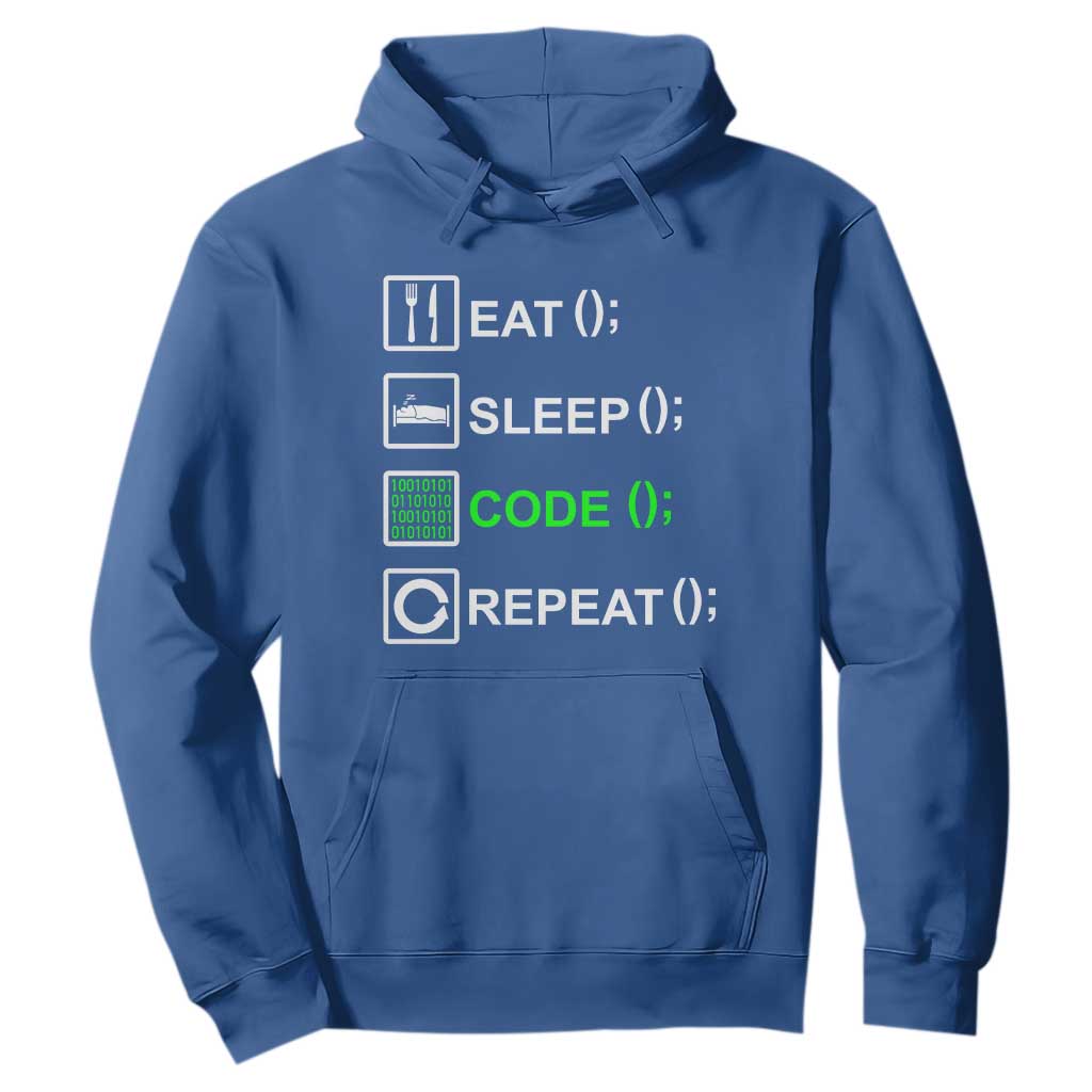 Funny Coder Hoodie Eat Sleep Code Repeat TS09 Royal Blue Print Your Wear