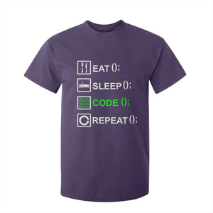 Funny Coder T Shirt For Kid Eat Sleep Code Repeat TS09 Purple Print Your Wear