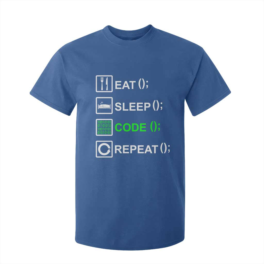 Funny Coder T Shirt For Kid Eat Sleep Code Repeat TS09 Royal Blue Print Your Wear