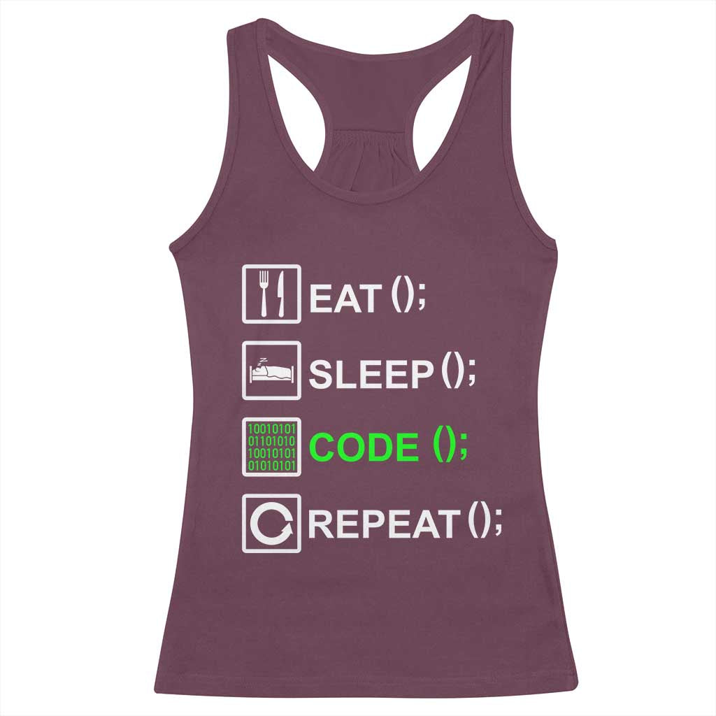 Funny Coder Racerback Tank Top Eat Sleep Code Repeat TS09 Maroon Print Your Wear