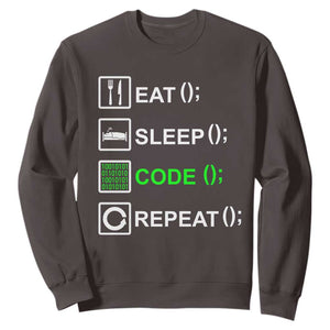 Funny Coder Sweatshirt Eat Sleep Code Repeat TS09 Dark Chocolate Print Your Wear