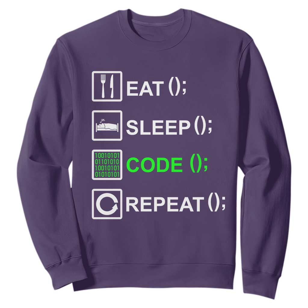Funny Coder Sweatshirt Eat Sleep Code Repeat TS09 Purple Print Your Wear