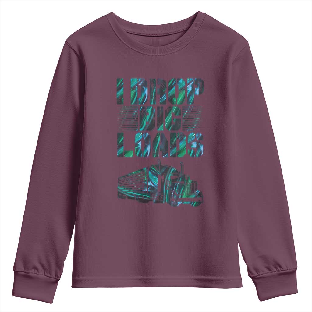 Truck Driver Youth Sweatshirt I Drop Big Loads TS09 Maroon Print Your Wear