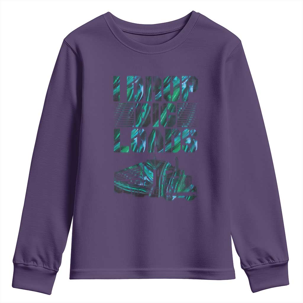 Truck Driver Youth Sweatshirt I Drop Big Loads TS09 Purple Print Your Wear