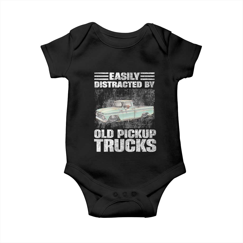 Truck Driver Baby Onesie Easily Distracted By Old Pickup Trucks TS09 Black Print Your Wear