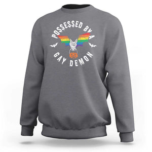 Funny Halloween LGBT Sweatshirt Possessed By Gay Demon Rainbow Bat TS09 Charcoal Print Your Wear