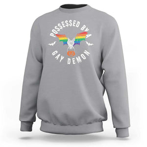 Funny Halloween LGBT Sweatshirt Possessed By Gay Demon Rainbow Bat TS09 Sport Gray Print Your Wear